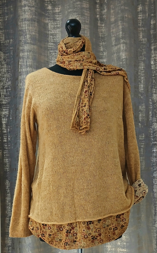 Flower scarf knit top